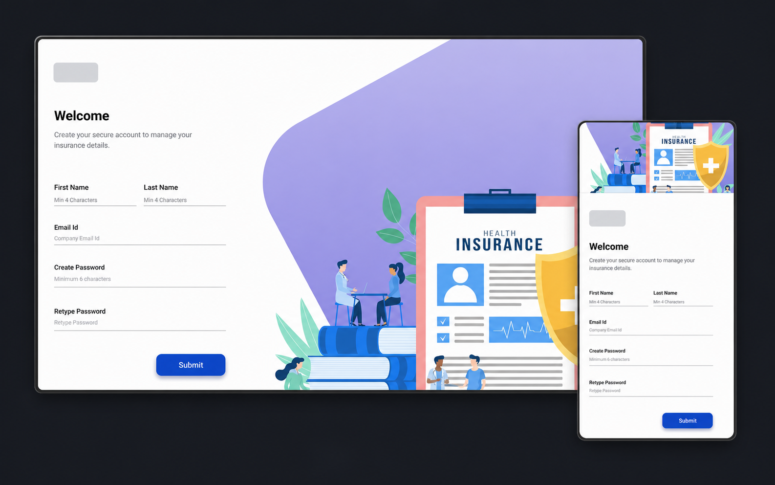 Responsive insurance onboarding product on desktop and mobile