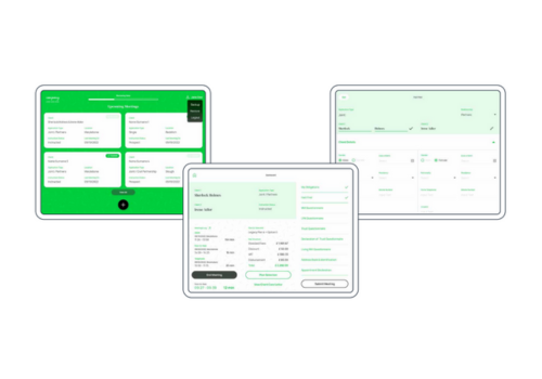 Estate-planning intake application shown across desktop and mobile screens