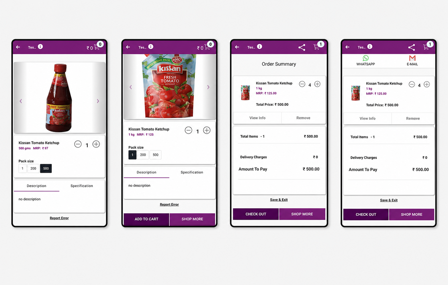Retail mobile product selection, cart and sharing screens